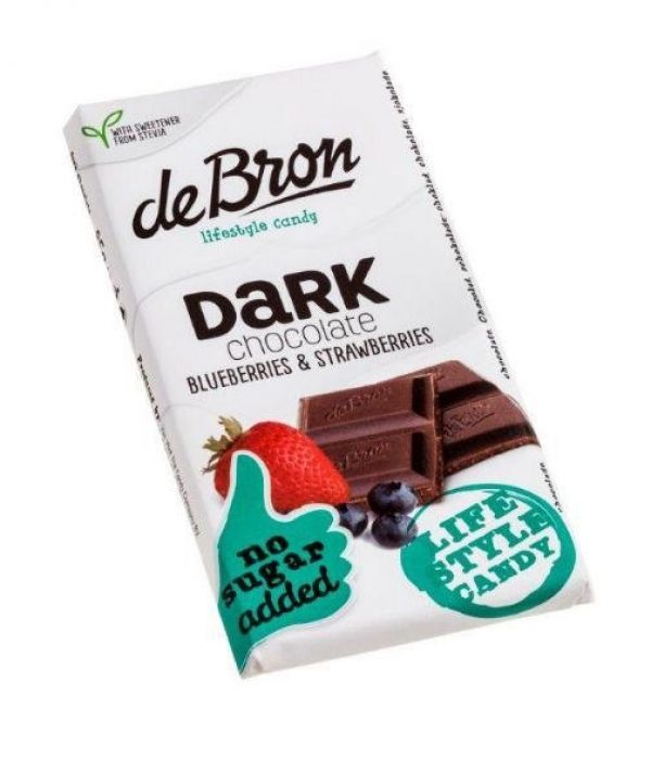 De Bron Suikervrije Tablet Dark Chocolate Blueberries & Strawberries