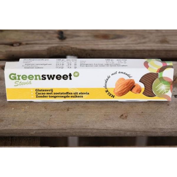 Greensweet Stevia Chocolade Melk Amandelen 42gr