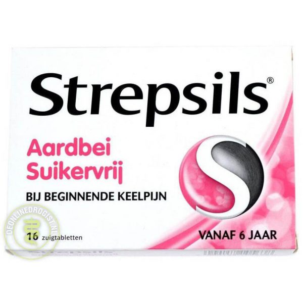 Strepsils Aardbei Suikervrije Zuigtabletten