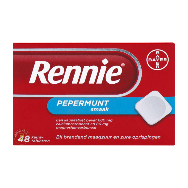 rennie pepermunt kauwtabletten 48st brandend maagzuur