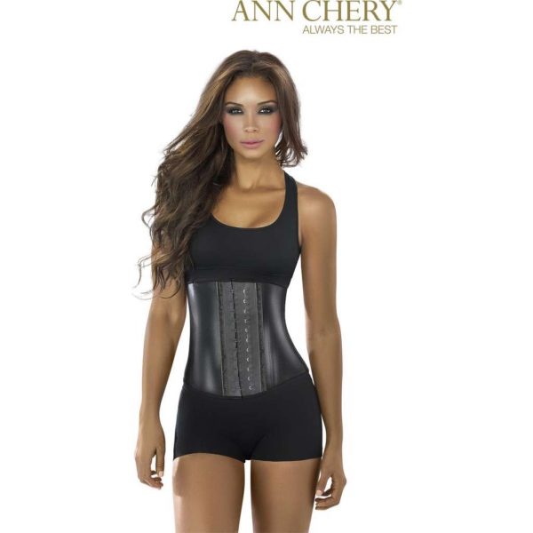 Ann Chery Premium Label - Latex Waist Trainer Exclusieve Collectie - Kort model - Metallic look Zwart - Made In Colombia - Maat XL ( = NL40 - B/F42 )