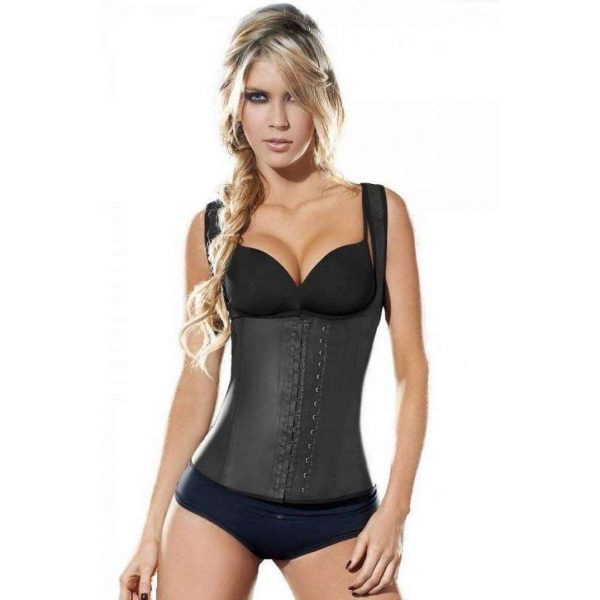 Ann Chery Waist Trainer Afslank Vest - 3 Haken Rijen - 100 % Natuur Latex - Zwart - Maat 3XL (kledingmaat 44/46)