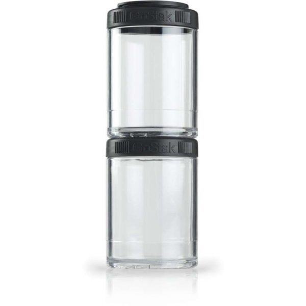 BlenderBottle GoStak - 2-Pack 150ml - Zwart. Handige container om je supplementen, wat groente of snacks in te bewaren en gemakkelijk en veilig in je tas, sporttas of rugzak te toen.