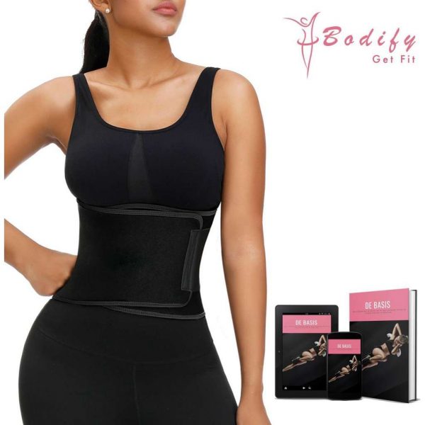 Bodify® Afslankband-Incl. E-Book-Zweetband-Sauna Belt-Sweat Belt-Waist Trainer-Waist Shaper-Shapewear Dames-One Size-Zwart