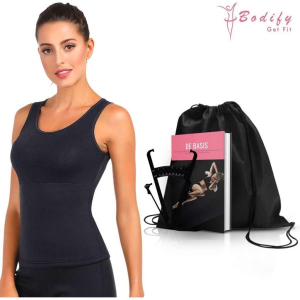 Bodify Body Shaper-Waist Trainer-Sauna Effect-Zwart-M + Ebook, Sportas en Huidplooimeter&Handleiding