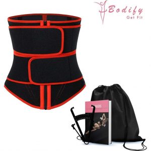 Bodify® Waist Trainer-Incl. E-Book Huidplooimeter en Sportas-Waist Shaper-Shapewear-Corset-Zweetband-Afslankband-XXL-Rood/Zwart