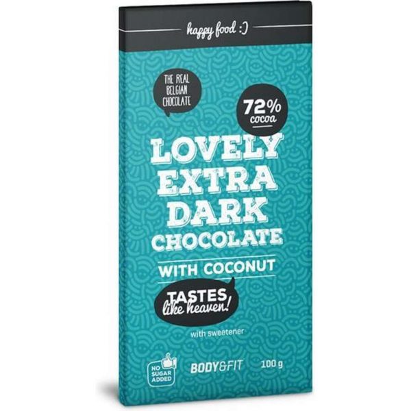 Body & Fit Food Smart Chocolate - Suikervrij & 72% cacao - 1 box (12 chocoladerepen) - Coconut