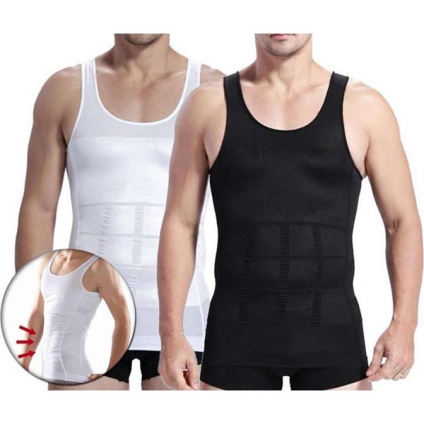 Corrigerend Hemd Mannen - Body Buik Shapewear Shirt - Figuurcorrigerend Correctie Ondershirt - Slim Waist Shaper - Mouwloos Onderhemd - Wit XXL