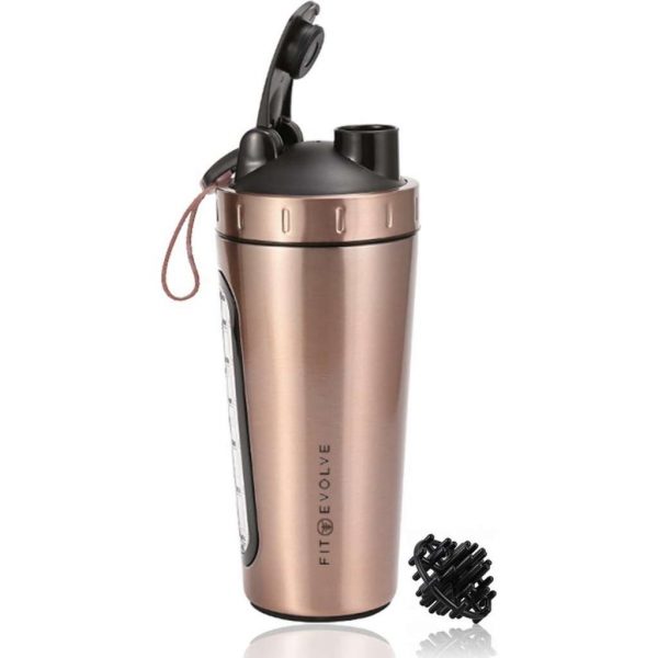 Fit Evolve RVS Shakebeker - Proteine Shaker - BPA vrij - 700ml - Rose Goud