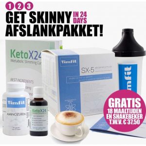 Get Skinny in 24 days Afslankpakket|Ketox24 & TimFit Aminozuren & Maaltijd afslankbooster SX-5 CAPPUCCINO