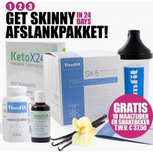 Get Skinny in 24 days Afslankpakket|Ketox24 & TimFit Aminozuren & Maaltijd afslankbooster SX-5 VANILLE