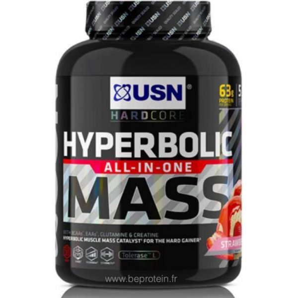 Hyperbolic Mass USN 2 KG - Aardbei - Mass Gainer, Weight Gainer Powder, Spiergroei, Spiermassa