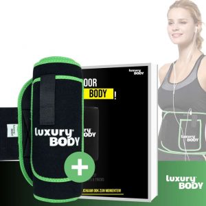 LuxuryBody® Zweetband Buik met Telefoonzak - Waist Trainer incl. E-Boek - Afslankband Man/Vrouw - Sauna Belt - Sauna Band - Waist Shaper - Afslankgordel - One Size – Groen