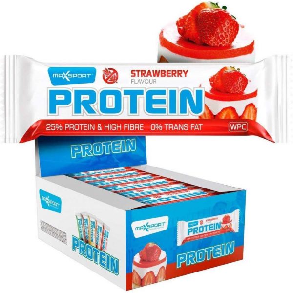 Max Sport Protein Bar - 25% Eiwit - 12 Eiwitrepen - Glutenvrij - Aardbei