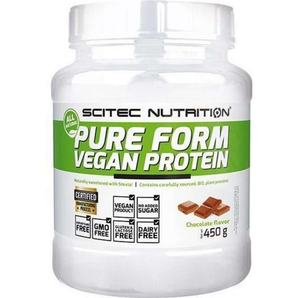 Pure Form Vegan Protein, 450g,Lactose vrij,GGO-vrij,Glutenvrij,Aspartaam vrij,Gezoet met Stevia