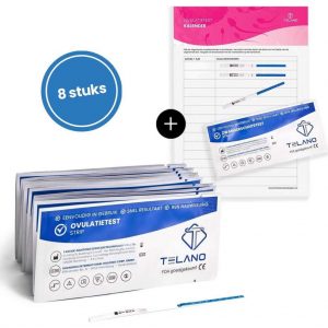 Telano Ovulatietest Dipstick Extra Gevoelig 8 testen - Gratis Zwangerschapstest strip - Ovulatiekalender