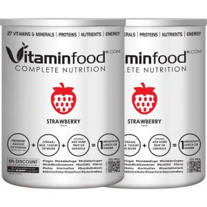 VITAMIN FOOD | 2 potten / 1 smaak (AARDBEI) | Complete Voeding | 27 Vitaminen&Mineralen | Suikervrije,Vegan Maaltijdvervangers | 100g ErwtenProteïnen | 1 zak=450g