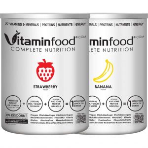 VITAMIN FOOD | 2 potten / 2 smaken (AARDBEI+BANAAN) | Vitaminfood® | Complete Voeding | 27 Vitaminen&Mineralen | Suikervrije,Vegan Maaltijdvervangers | 100g ErwtenProteïnen | 1 zak=450g