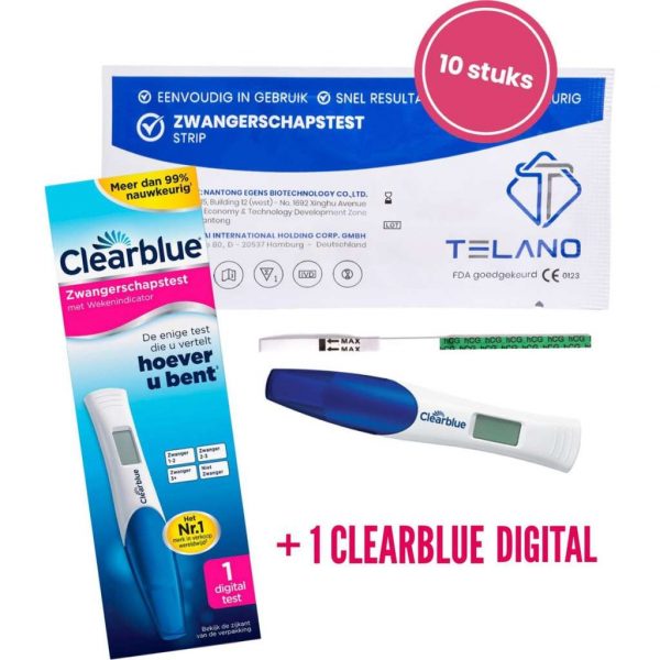 10x TELANO Zwangerschapstesten Extra Vroeg + 1x Clearblue Zwangerschapstest met Wekenindicator - Set