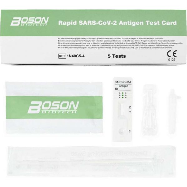 5 Stuks BOSON ZELFTEST SINGLE PACKED Corona (Covid 19) Corona Zelftest - Rapid SARS-CoV-2 Antigen Test Card (neustest) 5 Stuks