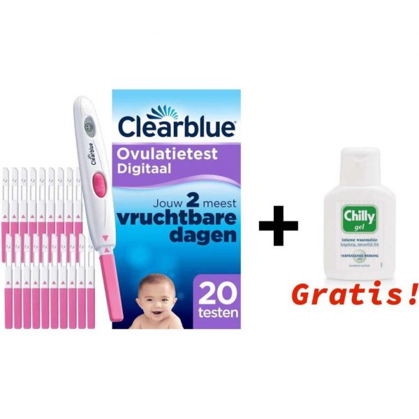 Clearblue Digitaal Ovulatietestset (OVS) met 20 testen + 1x CHILLY WASEMULSIE GEL GRATIS