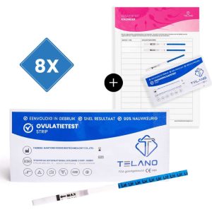 Telano Ovulatietest Gevoelig 8 stuks - Gratis Zwangerschapstest strip en Ovulatiekalender - Dipstick