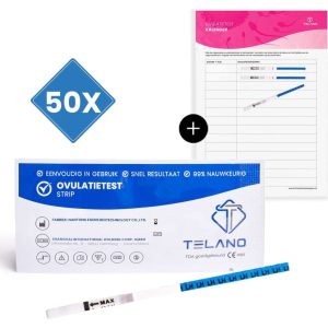 Telano Ovulatietesten Vroeg 50 testen Dipstick - Gratis Ovulatiekalender - Ovulatietest strip