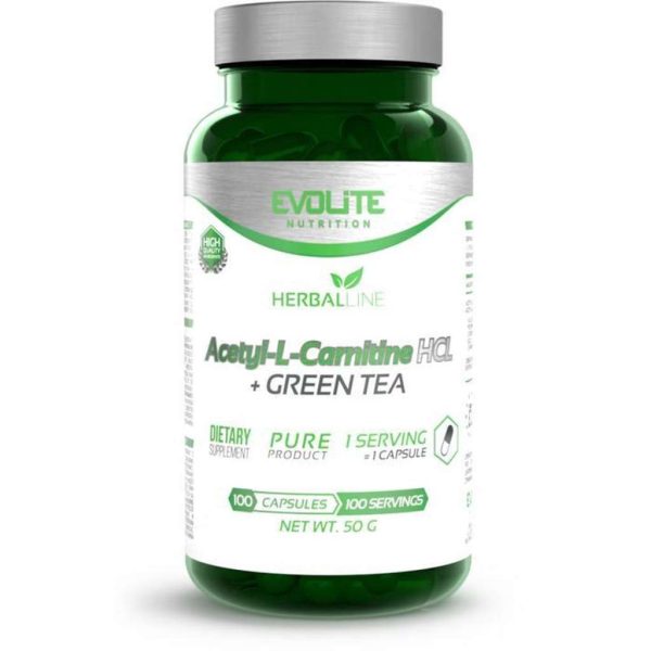 Vetverbranders - Acetyl L-Carnitine HCL + Green Tea 100 Capsules - Evolite Nutrition  + GRATIS Bulk Shaker 700ml