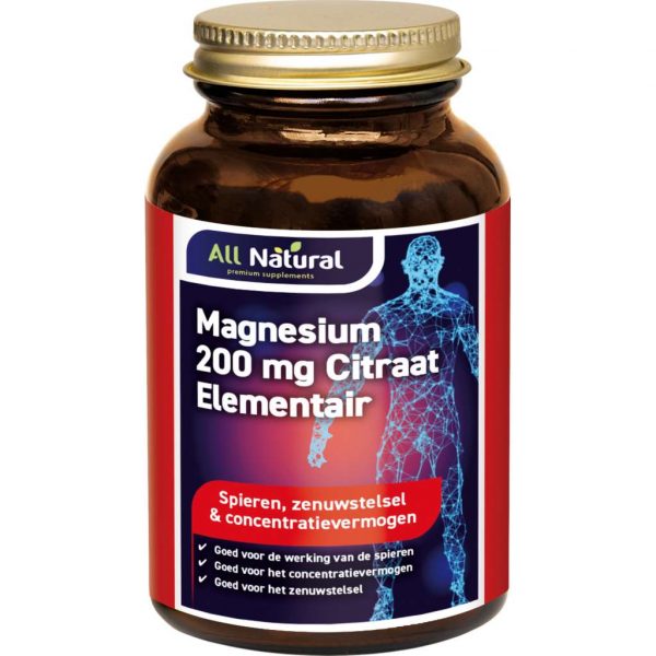 All Natural Magnesium 200 mg Citraat Elementair Tabletten