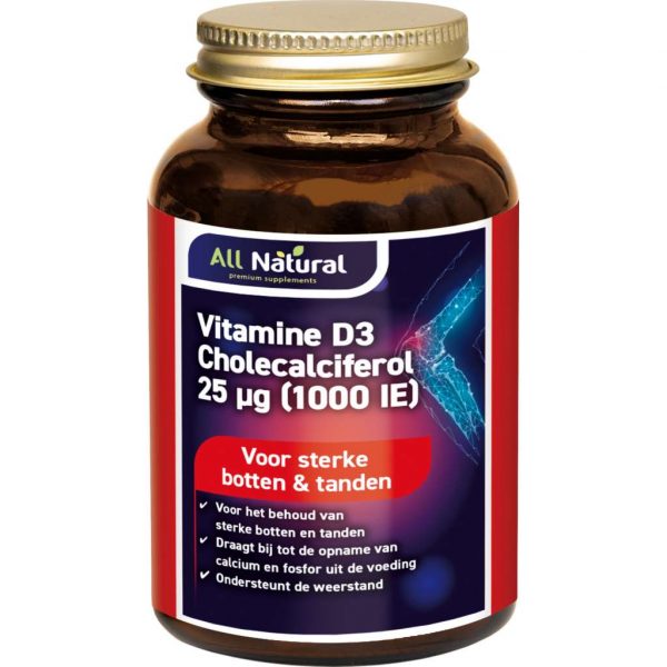 All Natural Vitamine D3 25 mcg (1000 IE) Capsules