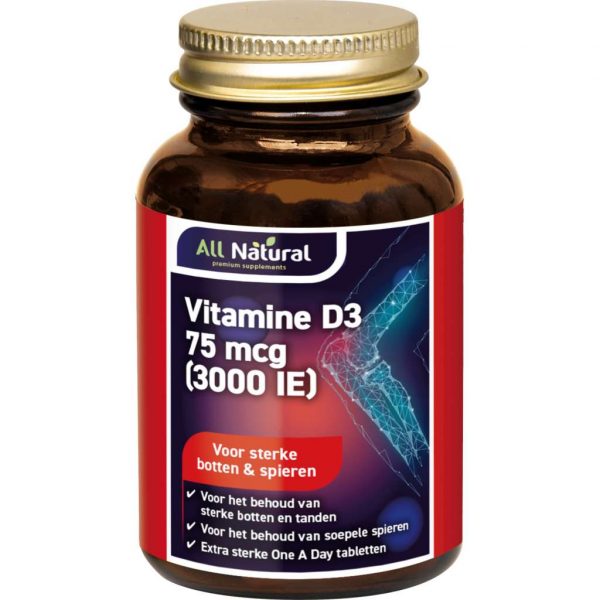 All Natural Vitamine D3 75 mcg (3000 IE) Tabletten